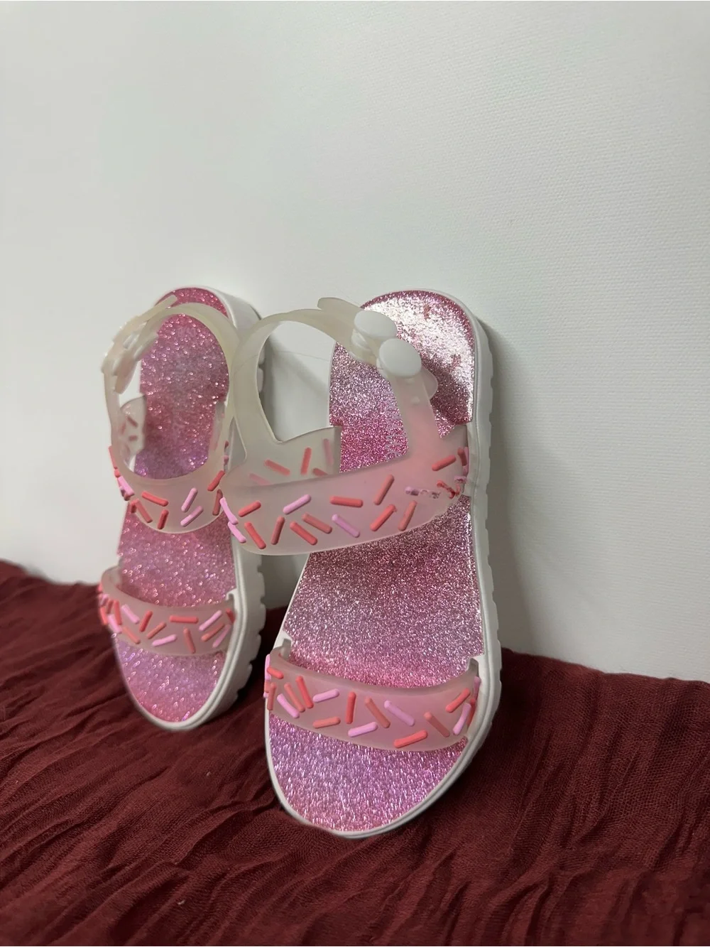 Chatties Girls Sandals Size 9/10 Pink Glitter Sprinkle Jelly Summer Shoes